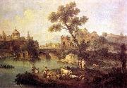ZAIS, Giuseppe Landscape with River and Bridge oil painting on canvas